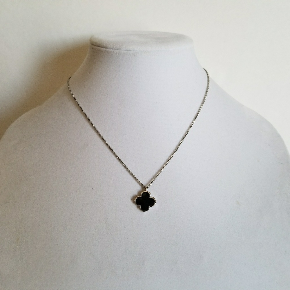 Silver necklace, black enamel clover - Picture 5 of 6